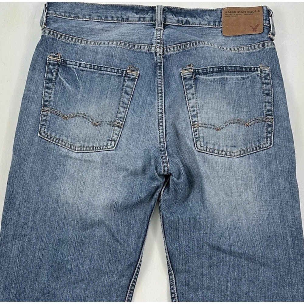 Y2K American Eagle‎ Mens Low Loose Jeans 31x30 Blue Light Wash Distressed Denim